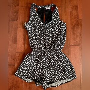 NWOT Pink Lily Black and White Polka Dot Romper